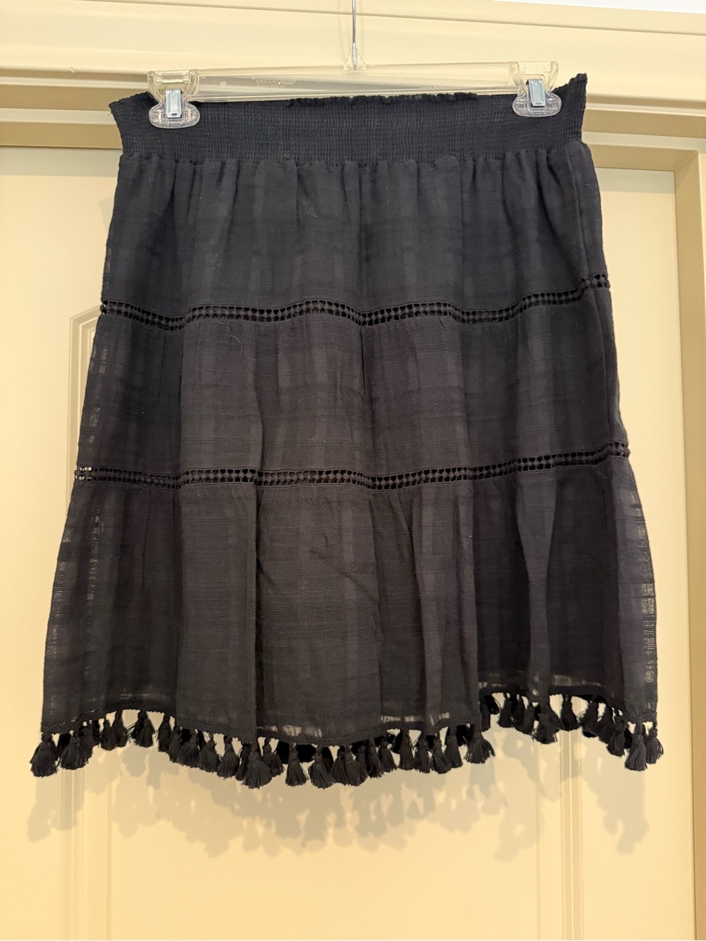 LOFT Black Tassel-Hem A-Line Skirt - Picture 1 of 3